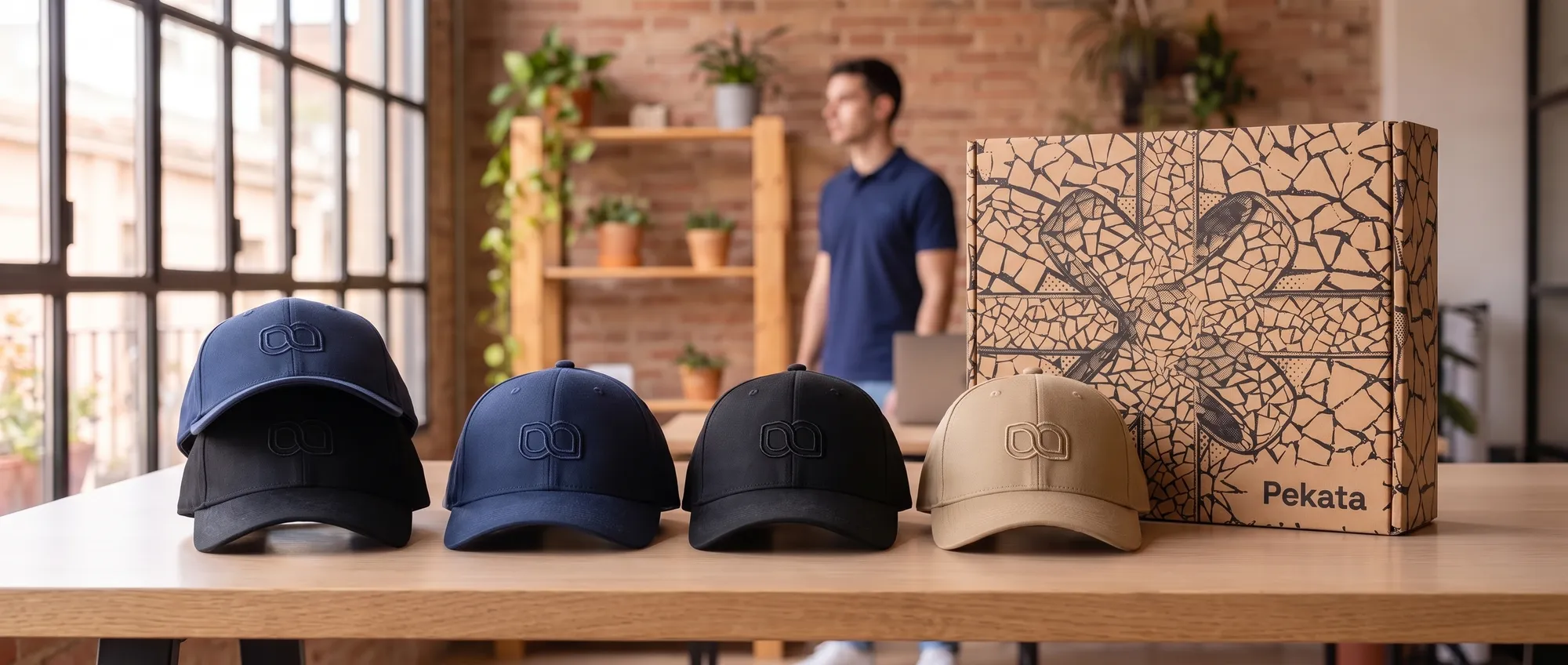 Gorres de sarja de cotó amb el logo corporatiu brodat al panell frontal