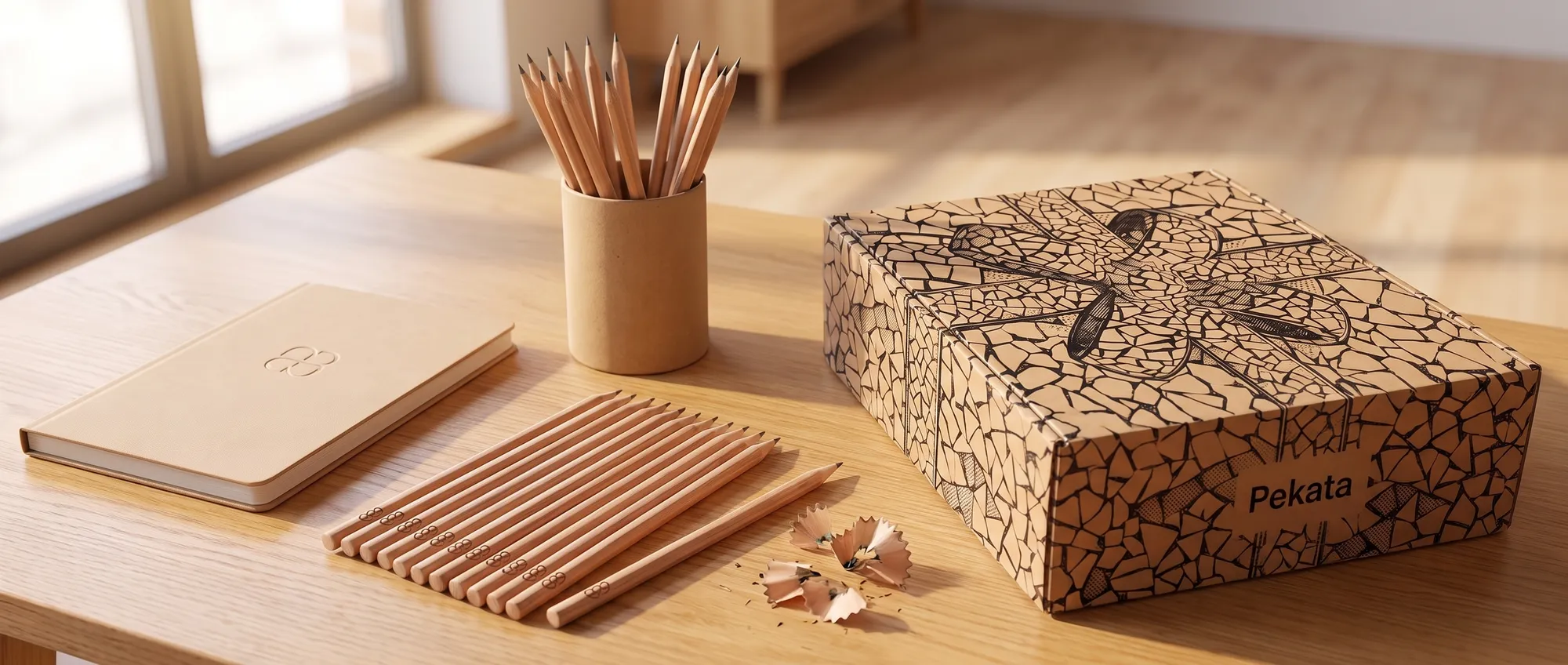 Llapis de fusta natural amb el logo d'una empresa gravat al cos