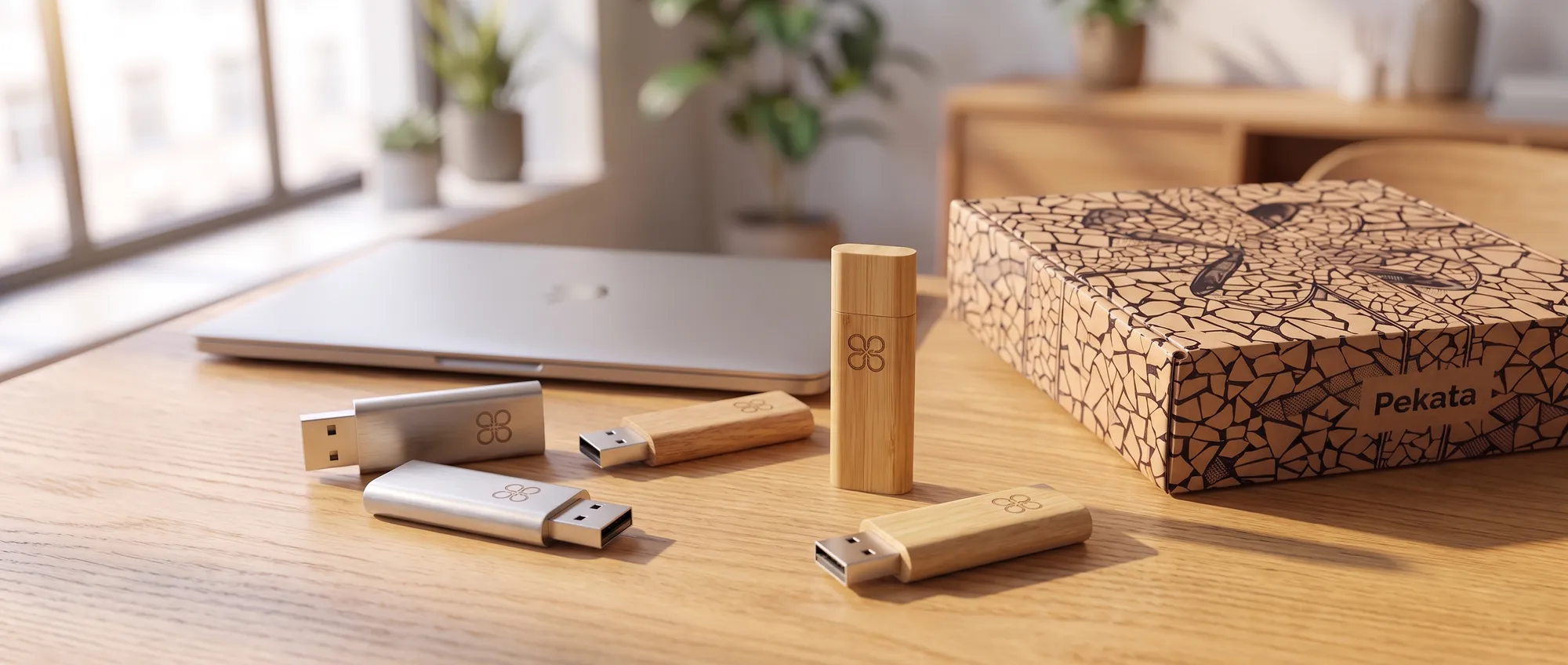 Memòries USB personalitzades de metall i bambú amb el logo d'una empresa gravat