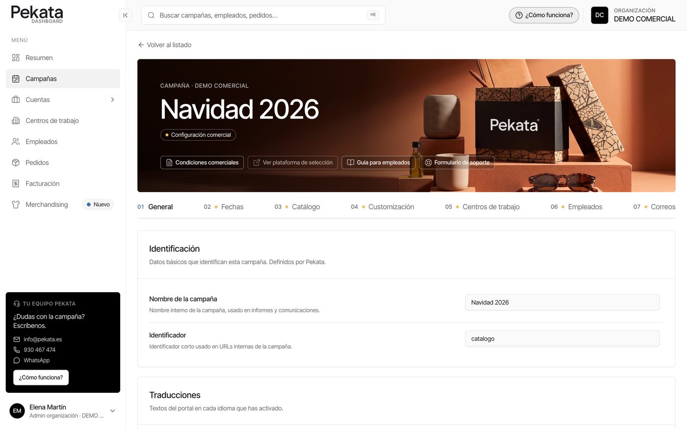 La fitxa de la campanya al panell de RRHH, amb els seus set passos
